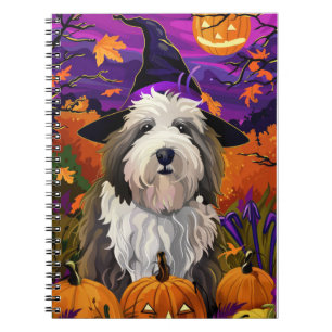 Caderno Espiral Pumpkin de Bruxas de Halloween de Sheepdog Inglês