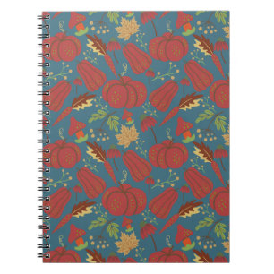 Caderno Espiral Pumpkin e cenoura, sem costura, padrão vermelho e