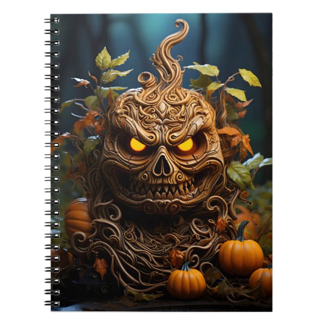 Caderno Espiral Pumpkin E Folhas De outono Do Halloween (Frente)