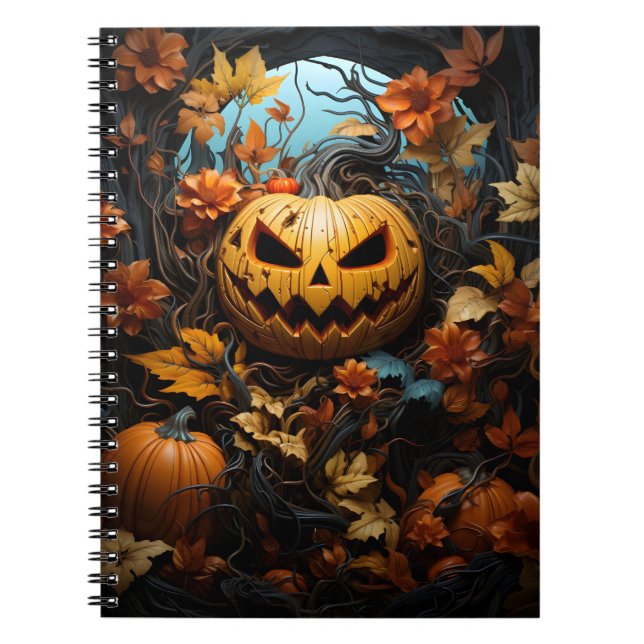 Caderno Espiral Pumpkin E Folhas De outono Do Halloween (Frente)