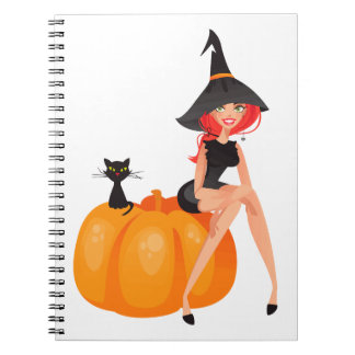 Caderno Espiral Pumpkin e Gato Negro da Bruxa do Halloween