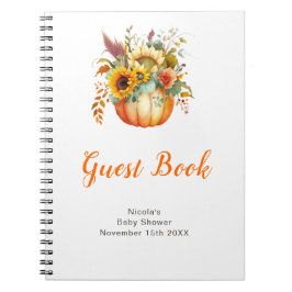 Caderno Espiral Pumpkin Flower Bouquet Baby Shower Guest Book