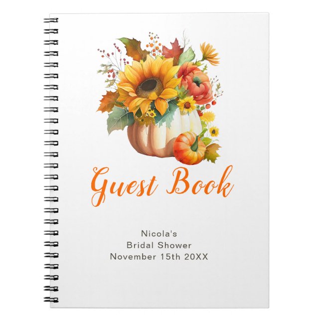 Caderno Espiral Pumpkin Flower Bouquet Bridal Shower Guest Book (Frente)