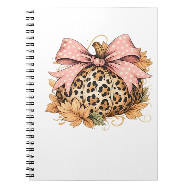 Caderno Espiral Pumpkin Leopardo Coquette com Arco Rosa - Queda do (Frente)