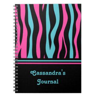 Caderno Espiral Punho de impressão zebra em rosa-quente, preto e a