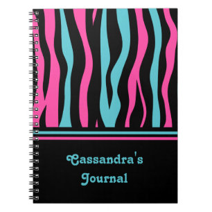 Caderno Espiral Punk bonito do impressão da zebra no rosa quente,