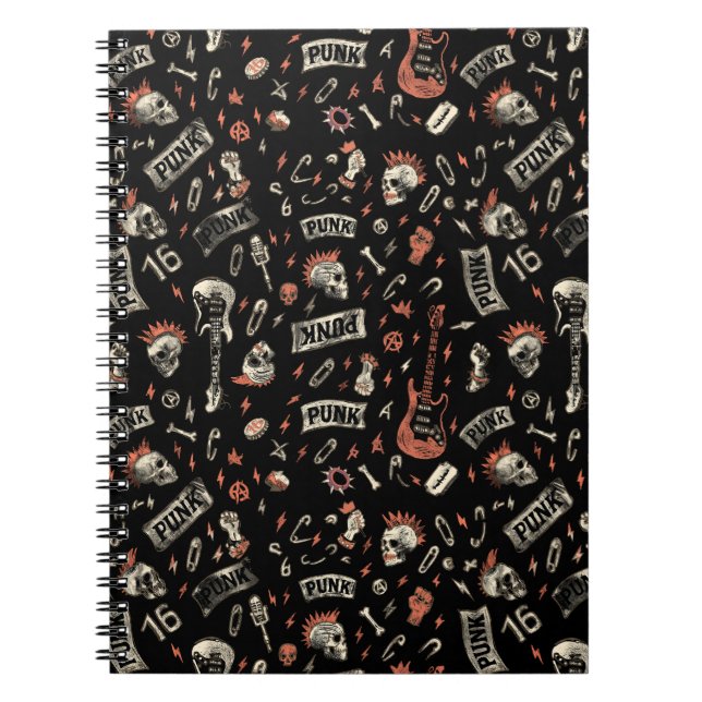 Caderno Espiral Punk Rock Pattern - Negrito e rebelde (Frente)
