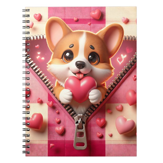 Caderno Espiral Puppy 3D em forma de fundo rosa e branco (24) (Frente)