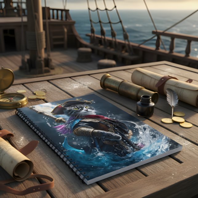 Caderno Espiral Purfect Pirates: Pirata Whimsical Cat (Criador carregado)