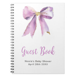 Caderno Espiral Purple Coquette Bow Baby Shower Guest Book