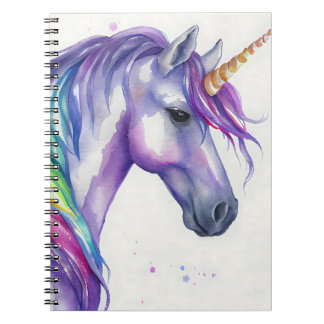 Caderno Espiral Purple e Rainbow Fantasy Unicorn Watercolor