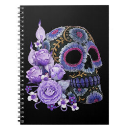 Caderno Espiral Purple Floral Black Sugar Skull Dia Dos Mortos