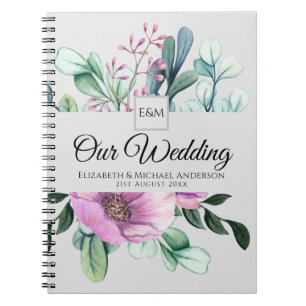 Caderno Espiral Purple Floral WEDDING Journal or Planner Newlyweds