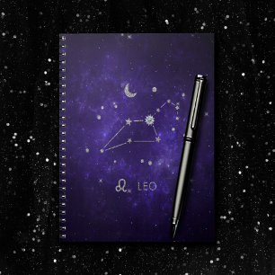 Caderno Espiral Purple Leo Zodiac   Astrologia Cósmica Horoscópio