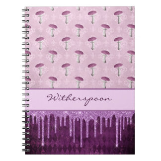 Caderno Espiral Purple Mushroom Dream and Glitter Drips Monogram