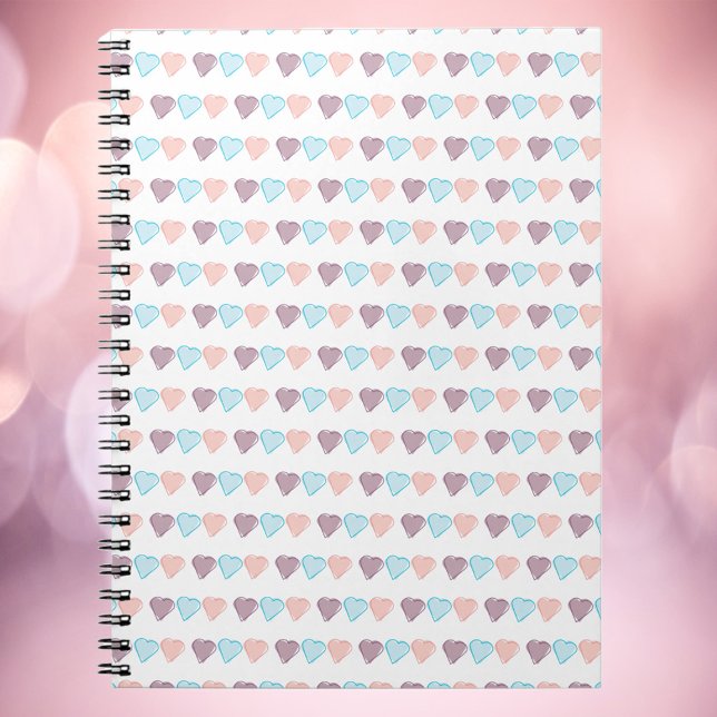 Caderno Espiral Púrpura Azul Cor-de-Rosa (A cute notebook with pink, blue and purple hearts)