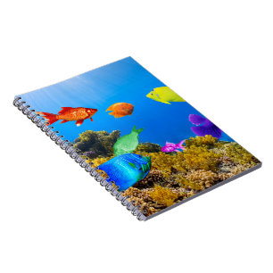 Caderno Espiral Púrpura azul verde tropical do Orgulho de Peixes d