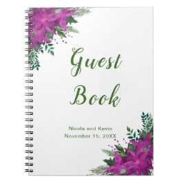 Caderno Espiral Púrpura de Natal Poinsettia Livro de convidados