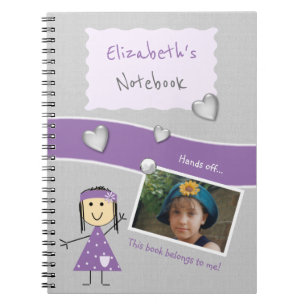 Caderno Espiral Púrpura e cinza com coração nome e foto