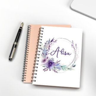 Caderno Espiral Púrpura Elegante Cama de flor selvagem