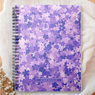 Caderno Espiral Púrpura Floral Elegante Violeta Padrão de Flor