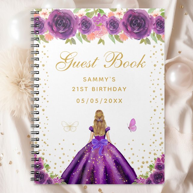 Caderno Espiral Púrpura Floral Loura Cabelo Princesa Livro Convida (Criador carregado)