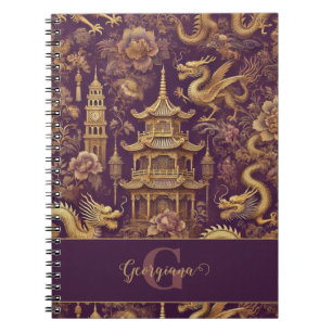 Caderno Espiral Púrpura Personalizada e Chinoiserie Victoriana Dou
