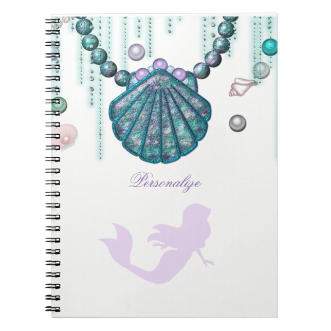 Caderno Espiral Púrpura Sereia Praia Bling Glam Sparkle Personaliz (Frente)