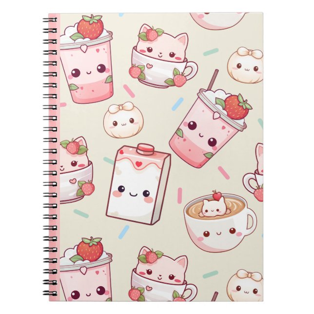 Caderno Espiral Purr-Feed: Notebook de café de gato Kawaii (Frente)