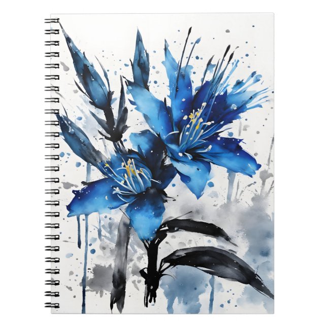 Caderno Espiral Puya Azul - Flores de Aquarela (Frente)