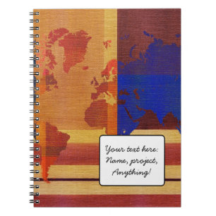 Caderno Espiral Quadrado com linhas mapa do mundo