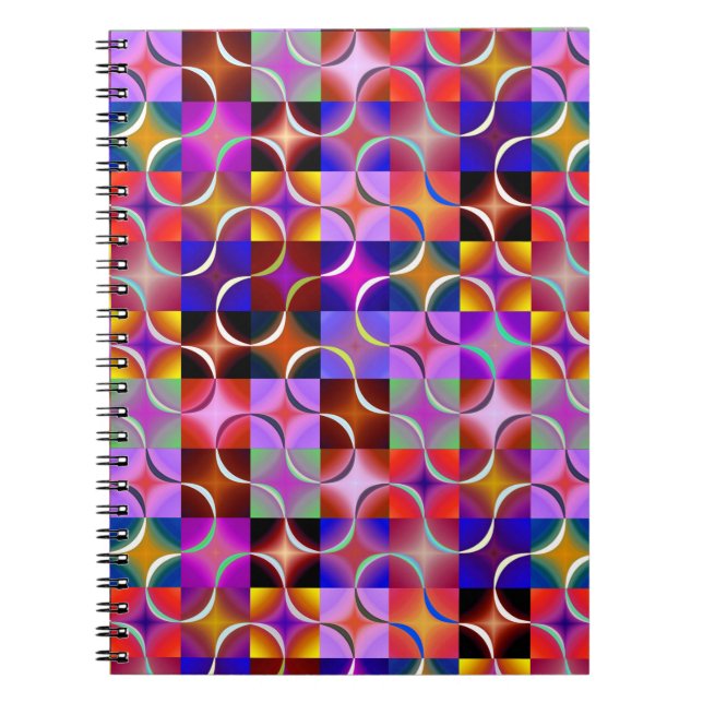 Caderno Espiral Quadrados Geométricos Multicoloridos (Frente)