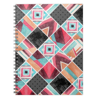 Caderno Espiral Quadrados geométricos, retalhos de aquarela