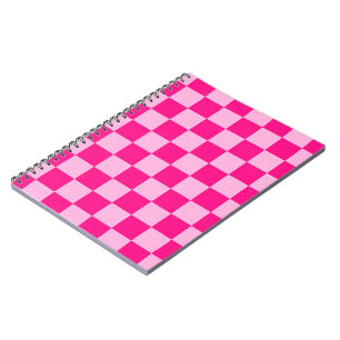 Caderno Espiral Quadrados xadrez claro rosa quente geométrico retr