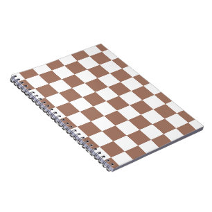 Caderno Espiral Quadrados xadrez marrom mocha branco geométrico re