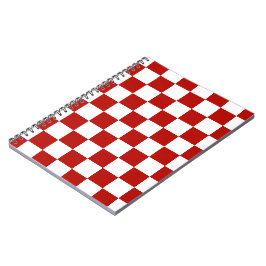 Caderno Espiral Quadrados xadrez vermelhos e brancos geométrico re