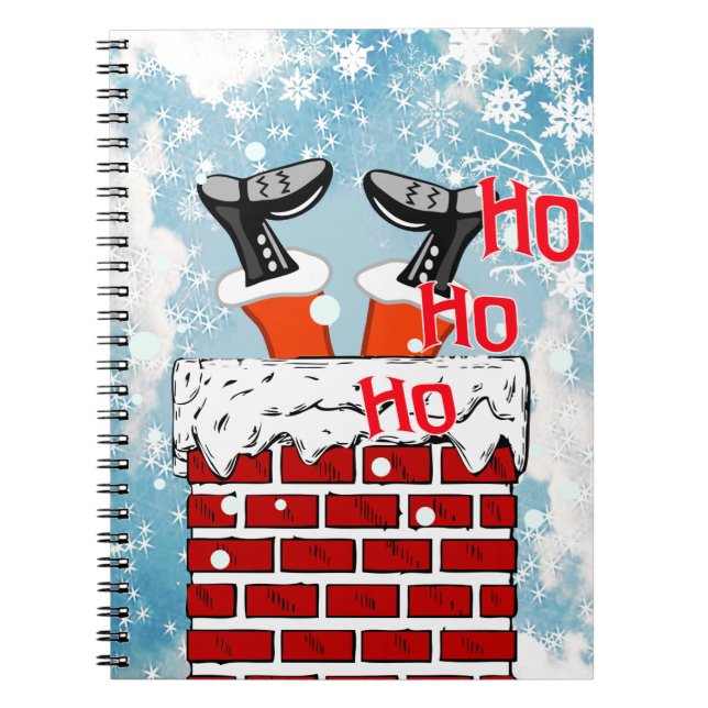 Caderno Espiral Quadrinhos engraçados Papai Noel preso na chaminé (Frente)