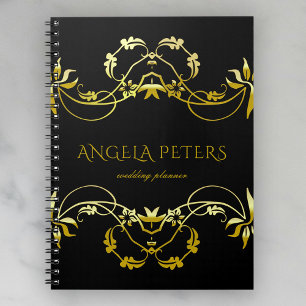 Caderno Espiral Quadro de Ornamentado Dourado Elegante do Rico Chi