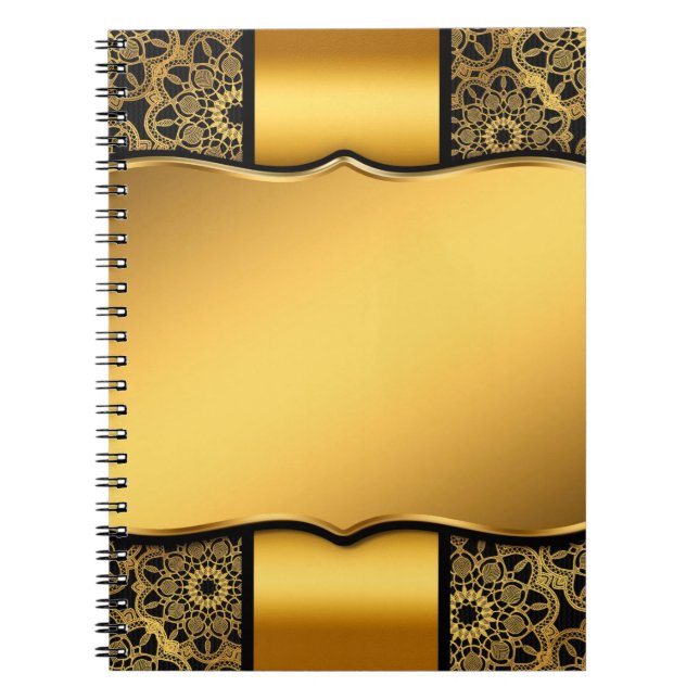 Caderno Espiral Quadro dourado da imagem de fundo (Frente)