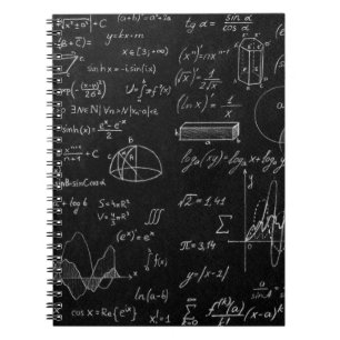 Caderno Espiral Quadro negro inscrito com fórmulas científicas e