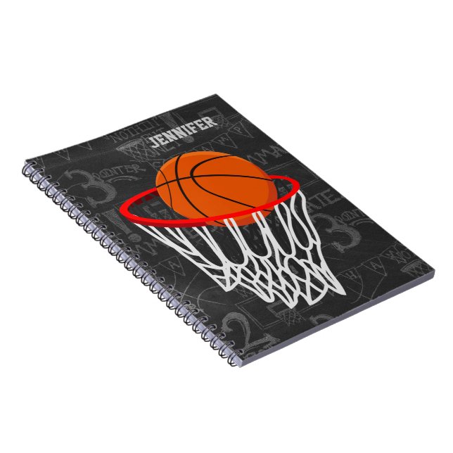 Caderno Espiral Quadro Personalizado de Basquete e Hoop (Lado Direito)