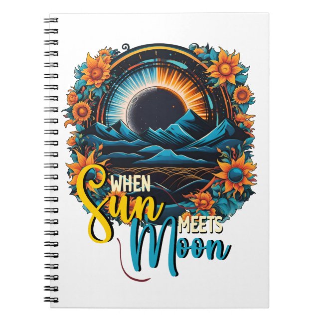 Caderno Espiral Quando Sol Encontra Lua, Eclipse Cósmico Total (Frente)