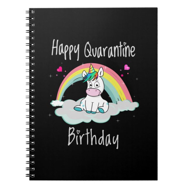 Caderno Espiral Quarantine Birthday Unicorn arco-íris (Frente)