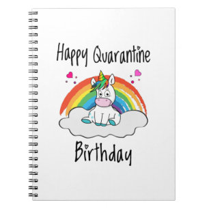 Caderno Espiral Quarantine Birthday Unicorn arco-íris
