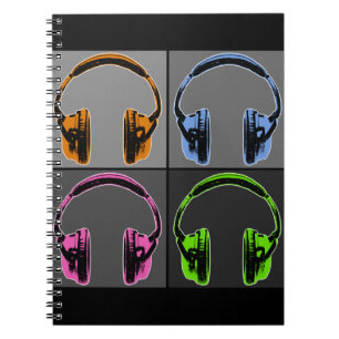 Caderno Espiral Quatro Fones de Ouvido Pop Art