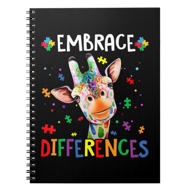 Caderno Espiral Quebra-cabeça Piece Autism Giraffe Abraça Diferenç (Frente)