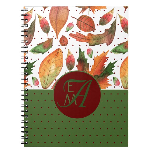 Caderno Espiral Queda Monogramas deixa outono verde outono (Frente)