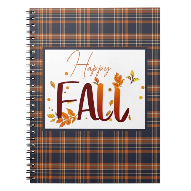 Caderno Espiral Queda/outono/folhas/xadrez (Frente)