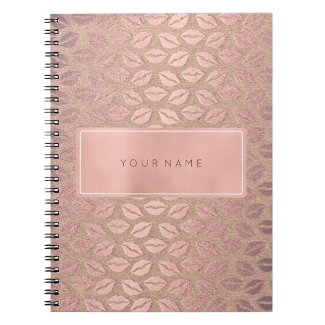 Caderno Espiral Queijo Metálico Dourado Rosa Rosa Retangular Rosa  (Frente)