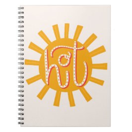 Caderno Espiral Quente. Sol amarelo fofo engraçado. Tipografia de 